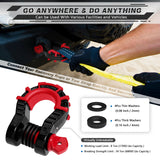 AUTMATCH Shackles 3/4" D Ring Shackle (2 Pack) 68,000Ibs Break Strength with Shackle Isolator & Washers Kit Black & Red