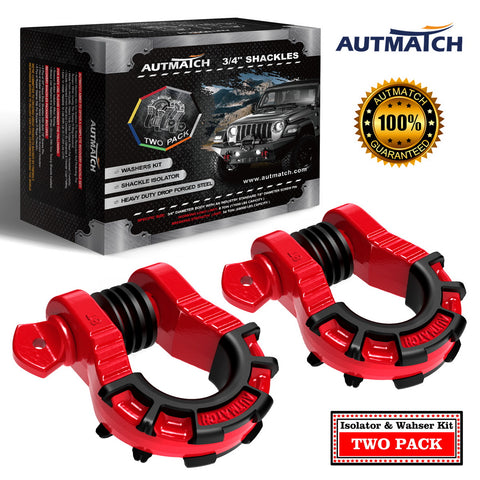 AUTMATCH Shackles 3/4" D Ring Shackle (2 Pack) 68,000Ibs Break Strength with Shackle Isolator & Washers Kit Red