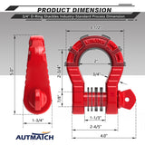 AUTMATCH Shackles 3/4" D Ring Shackle (2 Pack) 68,000Ibs Break Strength with Shackle Isolator & Washers Kit Red