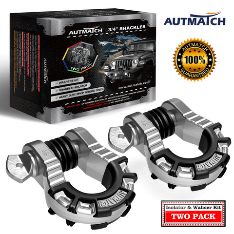 AUTMATCH Shackles 3/4" D Ring Shackle (2 Pack) 68,000Ibs Break Strength with Shackle Isolator & Washers Kit Silver