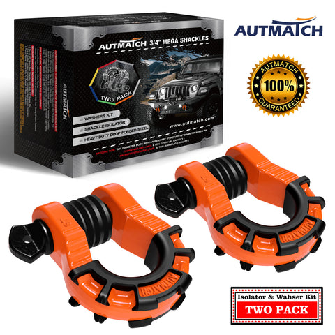 AUTMATCH Shackles 3/4" D Ring Shackle (2 Pack) 68,000Ibs Break Strength with hackle Isolator & Washers Kit Orange & Black