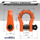 AUTMATCH Shackles 3/4" D Ring Shackle (2 Pack) 68,000Ibs Break Strength with hackle Isolator & Washers Kit Orange & Black