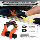 AUTMATCH Shackles 3/4" D Ring Shackle (2 Pack) 68,000Ibs Break Strength with hackle Isolator & Washers Kit Orange & Black