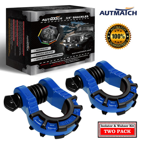 AUTMATCH Shackles 3/4" D Ring Shackle (2 Pack) 68,000Ibs Break Strength with Shackle Isolator & Washers Kit Blue & Black