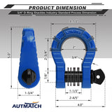 AUTMATCH Shackles 3/4" D Ring Shackle (2 Pack) 68,000Ibs Break Strength with Shackle Isolator & Washers Kit Blue & Black
