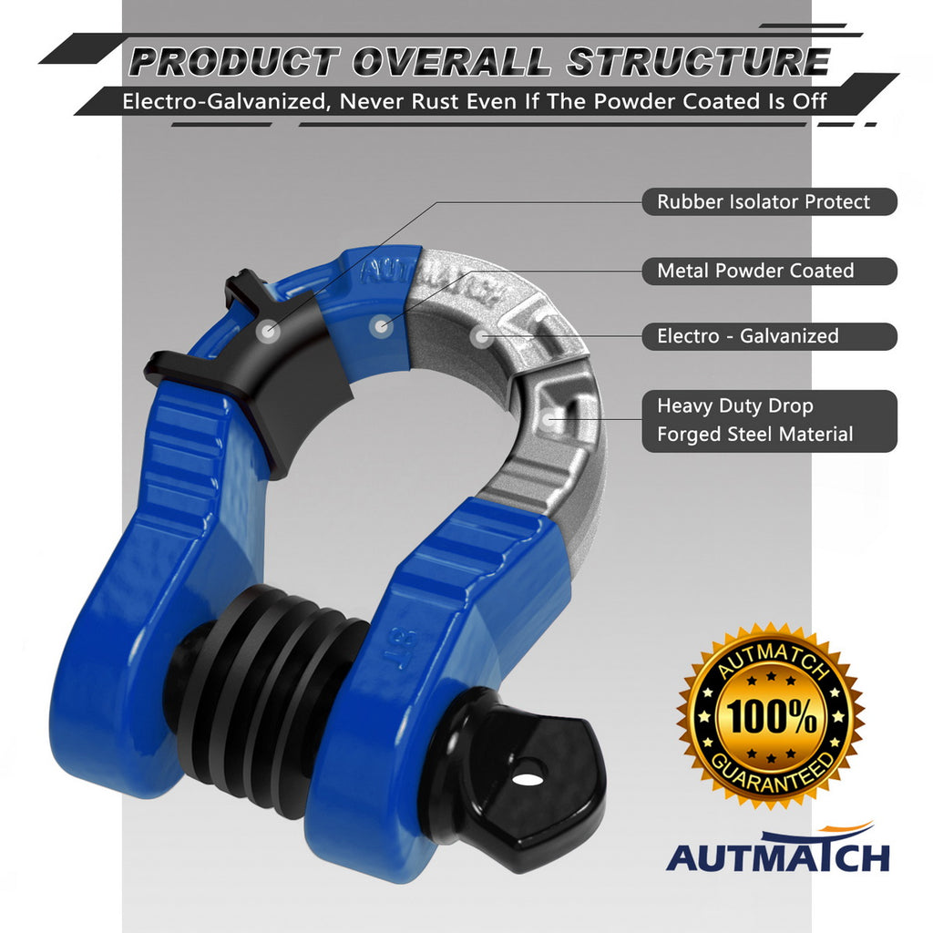 AUTMATCH 3/4 D Ring Shackle with Isolator & Washers Kit, Winch Cable Hook  Stopper and