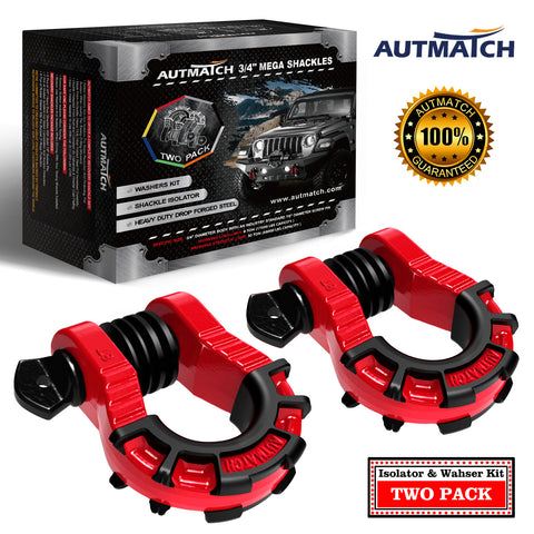 AUTMATCH Shackles 3/4" D Ring Shackle (2 Pack) 68,000Ibs Break Strength with Shackle Isolator & Washers Kit Red & Black