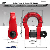 AUTMATCH Shackles 3/4" D Ring Shackle (2 Pack) 68,000Ibs Break Strength with Shackle Isolator & Washers Kit Red & Black