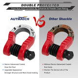 AUTMATCH Shackles 3/4" D Ring Shackle (2 Pack) 68,000Ibs Break Strength with Shackle Isolator & Washers Kit Red & Black