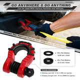 AUTMATCH Shackles 3/4" D Ring Shackle (2 Pack) 68,000Ibs Break Strength with Shackle Isolator & Washers Kit Red & Black