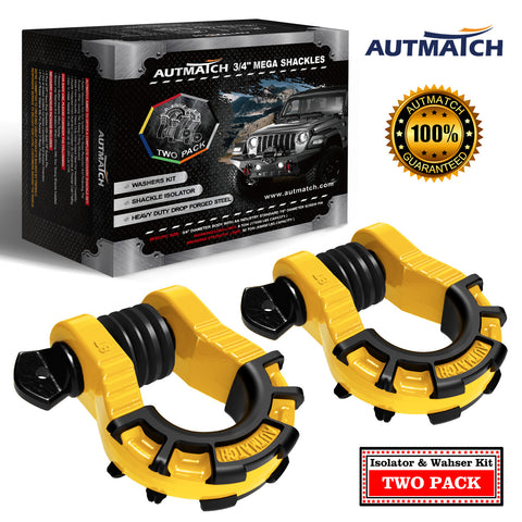 AUTMATCH Shackles 3/4" D Ring Shackle (2 Pack) 68,000Ibs Break Strength with Shackle Isolator & Washers Kit Yellow & Black