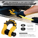 AUTMATCH Shackles 3/4" D Ring Shackle (2 Pack) 68,000Ibs Break Strength with Shackle Isolator & Washers Kit Yellow & Black