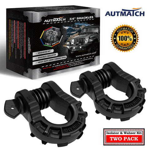 AUTMATCH Shackles 3/4" D Ring Shackle (2 Pack) 68,000Ibs Break Strength with Shackle Isolator & Washers Kit Matte Black