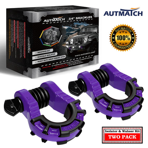 AUTMATCH Shackles 3/4" D Ring Shackle (2 Pack) 68,000Ibs Break Strength with Shackle Isolator & Washers Kit Purple & Black