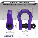 AUTMATCH Shackles 3/4" D Ring Shackle (2 Pack) 68,000Ibs Break Strength with Shackle Isolator & Washers Kit Purple & Black