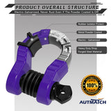 AUTMATCH Shackles 3/4" D Ring Shackle (2 Pack) 68,000Ibs Break Strength with Shackle Isolator & Washers Kit Purple & Black
