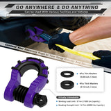 AUTMATCH Shackles 3/4" D Ring Shackle (2 Pack) 68,000Ibs Break Strength with Shackle Isolator & Washers Kit Purple & Black