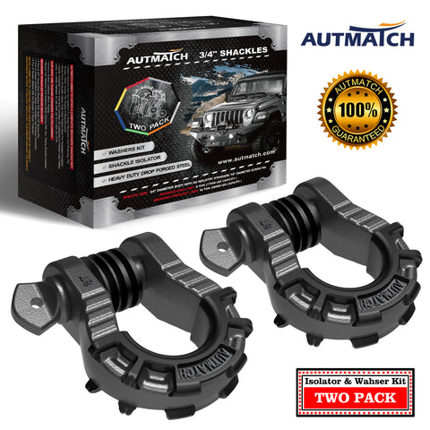 AUTMATCH Shackles 3/4" D Ring Shackle (2 Pack) 68,000Ibs Break Strength with Shackle Isolator & Washers Kit Gunmetal Gray