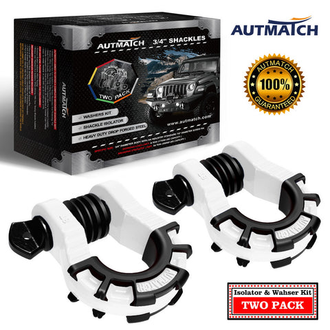 AUTMATCH Shackles 3/4" D Ring Shackle (2 Pack) 68,000Ibs Break Strength with Shackle Isolator & Washers Kit White & Black