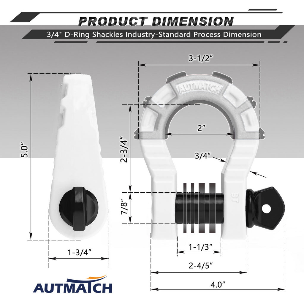 AUTMATCH 3/4 D Ring Shackle with Isolator & Washers Kit, Winch Cable Hook  Stopper and