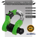 AUTMATCH Shackles 3/4" D Ring Shackle (2 Pack) 68,000Ibs Break Strength with Shackle Isolator & Washers Kit Green & Black