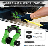 AUTMATCH Shackles 3/4" D Ring Shackle (2 Pack) 68,000Ibs Break Strength with Shackle Isolator & Washers Kit Green & Black