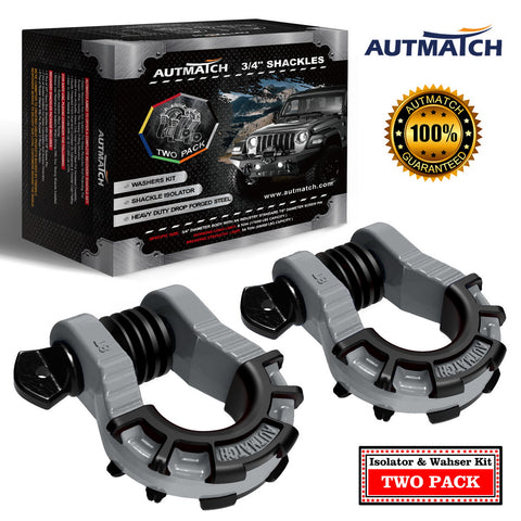 AUTMATCH Shackles 3/4" D Ring Shackle (2 Pack) 68,000Ibs Break Strength with Shackle Isolator & Washers Kit Gray & Black