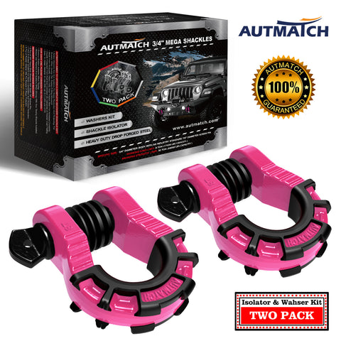 AUTMATCH Shackles 3/4" D Ring Shackle (2 Pack) 68,000Ibs Break Strength with Shackle Isolator & Washers Kit Pink & Black