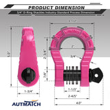AUTMATCH Shackles 3/4" D Ring Shackle (2 Pack) 68,000Ibs Break Strength with Shackle Isolator & Washers Kit Pink & Black