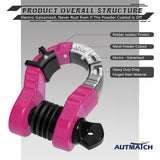 AUTMATCH Shackles 3/4" D Ring Shackle (2 Pack) 68,000Ibs Break Strength with Shackle Isolator & Washers Kit Pink & Black