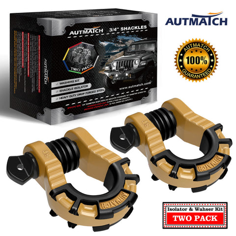 AUTMATCH Shackles 3/4" D Ring Shackle (2 Pack) 68,000Ibs Break Strength with Shackle Isolator & Washers Kit Gold & Black