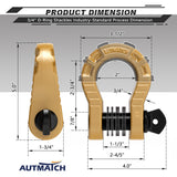 AUTMATCH Shackles 3/4" D Ring Shackle (2 Pack) 68,000Ibs Break Strength with Shackle Isolator & Washers Kit Gold & Black