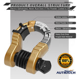 AUTMATCH Shackles 3/4" D Ring Shackle (2 Pack) 68,000Ibs Break Strength with Shackle Isolator & Washers Kit Gold & Black
