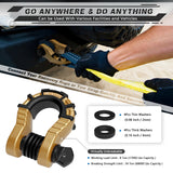AUTMATCH Shackles 3/4" D Ring Shackle (2 Pack) 68,000Ibs Break Strength with Shackle Isolator & Washers Kit Gold & Black