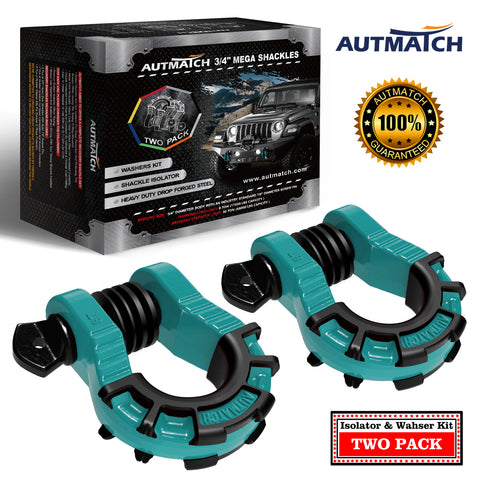 AUTMATCH Shackles 3/4" D Ring Shackle (2 Pack) 68,000Ibs Break Strength with Shackle Isolator & Washers Kit Teal & Black
