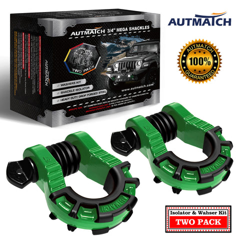 AUTMATCH Shackles 3/4" D Ring Shackle (2 Pack) 68,000Ibs Break Strength with Shackle Isolator & Washers Kit Dark Green & Black