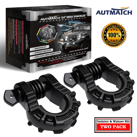 AUTMATCH Shackles 3/4" D Ring Shackle (2 Pack) 68,000Ibs Break Strength with Shackle Isolator & Washers Kit Frosted Black
