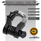 AUTMATCH Shackles 3/4" D Ring Shackle (2 Pack) 68,000Ibs Break Strength with Shackle Isolator & Washers Kit Frosted Black