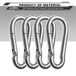 AUTMATCH Carabiner Clips, 3" Stainless Steel Spring Snap Hook Caribeener Clips Buckle Pack Grade Heavy Duty Carabiners Quick Link for Camping, Fishing, Hiking, Traveling, Silver, 4 Pack