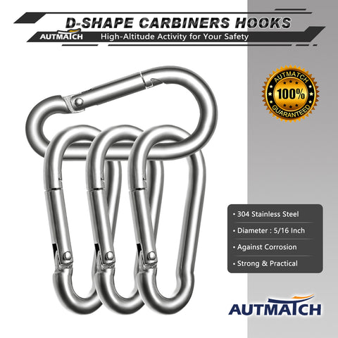 AUTMATCH Carabiner Clips, 3 Stainless Steel Spring Snap Hook