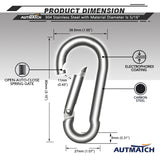 AUTMATCH Carabiner Clips, 3" Stainless Steel Spring Snap Hook Caribeener Clips Buckle Pack Grade Heavy Duty Carabiners Quick Link for Camping, Fishing, Hiking, Traveling, Silver, 4 Pack