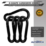 AUTMATCH Carabiner Clips, 3" Carbon Steel Spring Snap Hook Caribeener Clips Buckle Pack Grade Heavy Duty Carabiners Quick Link for Camping, Fishing, Hiking, Traveling, Black, 4 Pack