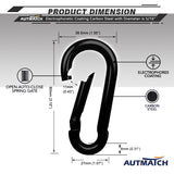 AUTMATCH Carabiner Clips, 3" Carbon Steel Spring Snap Hook Caribeener Clips Buckle Pack Grade Heavy Duty Carabiners Quick Link for Camping, Fishing, Hiking, Traveling, Black, 4 Pack