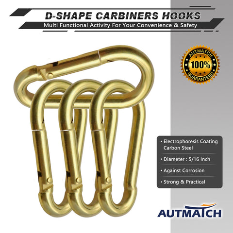 AUTMATCH Carabiner Clips, 3 Stainless Steel Spring Snap Hook