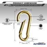 AUTMATCH Carabiner Clips, 3" Carbon Steel Spring Snap Hook Caribeener Clips Buckle Pack Grade Heavy Duty Carabiners Quick Link for Camping, Fishing, Hiking, Traveling, Gold, 4 Pack