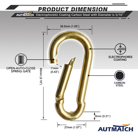 AUTMATCH Carabiner Clips, 3 Stainless Steel Spring Snap Hook