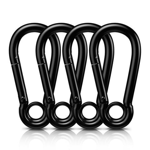 AUTMATCH Carabiner Clips, 3" Carbon Steel Spring Snap Hook Caribeener Clips Buckle Pack Grade Heavy Duty Carabiners Quick Link for Camping, Fishing, Hiking, Traveling, Circle Black, 4 Pack