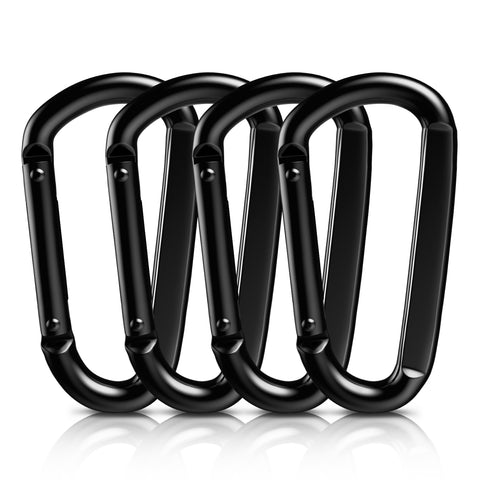 AUTMATCH Carabiner Clips, 3" Carbon Steel Spring Snap Hook Caribeener Clips Buckle Pack Grade Heavy Duty Carabiners Quick Link for Camping, Fishing, Hiking, Traveling, Platy Black, 4 Pack