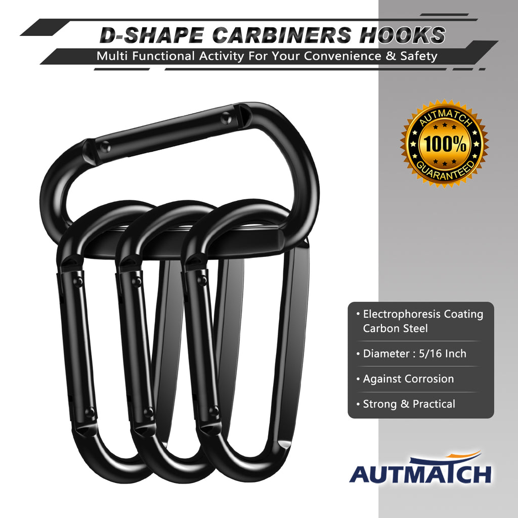 AUTMATCH Carabiner Clips, 3 Carbon Steel Spring Snap Hook Caribeener –  Autmatch