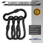 AUTMATCH Carabiner Clips, 3" Carbon Steel Spring Snap Hook Caribeener Clips Buckle Pack Grade Heavy Duty Carabiners Quick Link for Camping, Fishing, Hiking, Traveling, Locking Black, 4 Pack